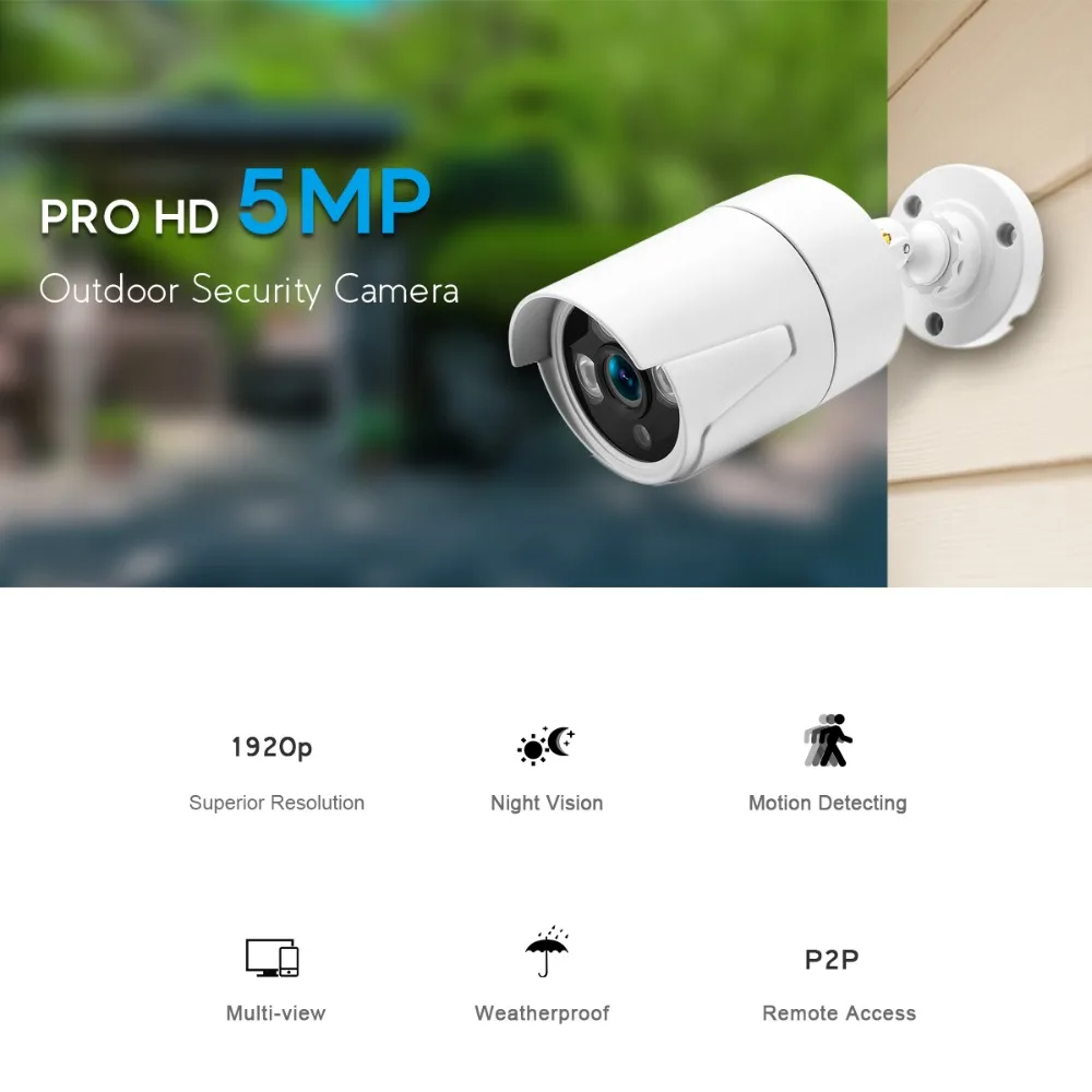 Besder H.265 Ultra HD 5MP домашняя ip-камера безопасности, уличная Водонепроницаемая камера видеонаблюдения, камера обнаружения движения 25 м, ночное видение P2P