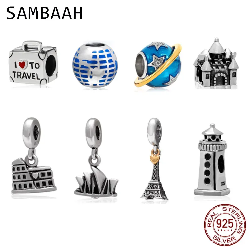 Sambaah I Love to Travel Globe Париж Сидней подвески серебряные бусины для туристического