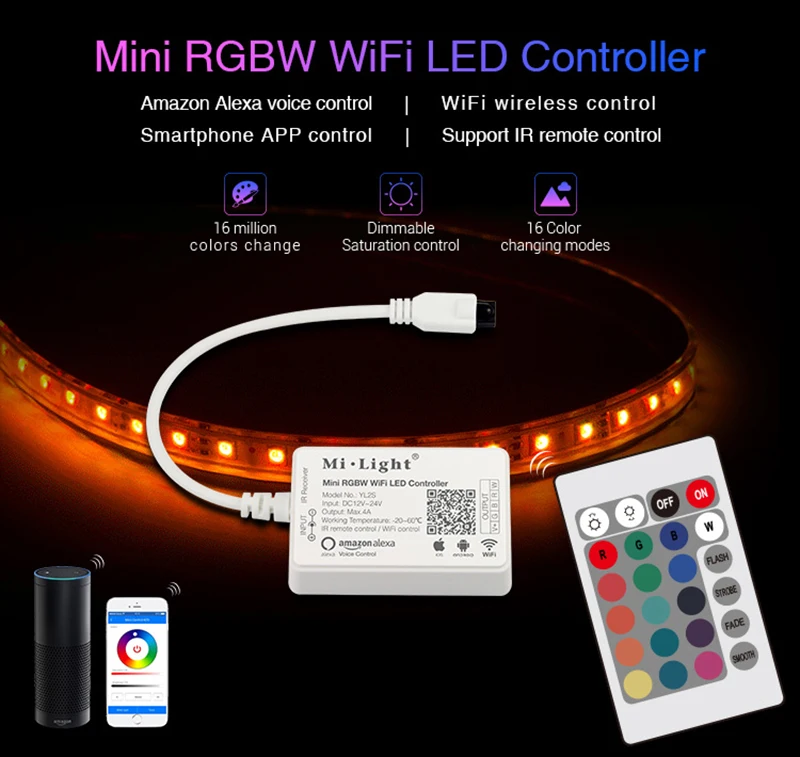 Mi light YL2S mi ni RGBW Wi-Fi светодиодный пульт управления Amazon Alexa приложение для смартфона ИК-пульт дистанционного управления для светодиодной ленты