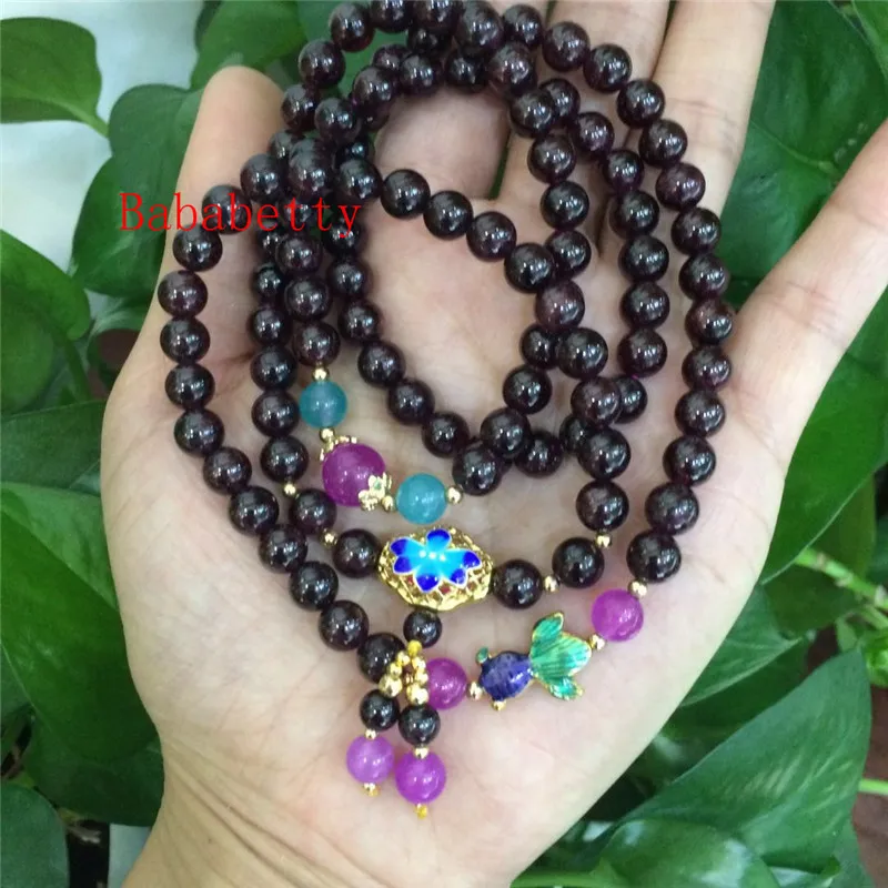 NEW Natural wine red multi-color stone hand-woven bracelet 4 laps 5-6MM Pretty | Bracelets