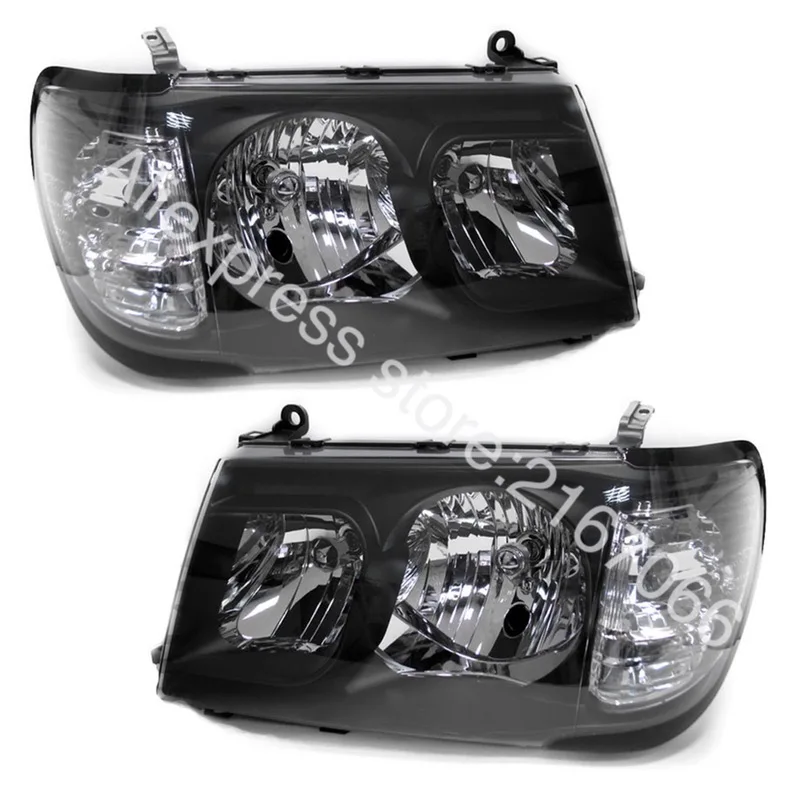Фары подходят для Toyota Land Cruiser 100 1998 1999 2000 2001 2002 2003 2004 2005 комплект левый+ правый водитель и пассажирская сторона Черный