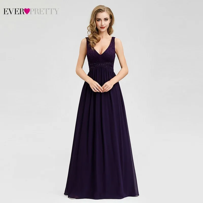 Элегантные темно фиолетовые платья подружки невесты Ever Pretty A Line с v образным