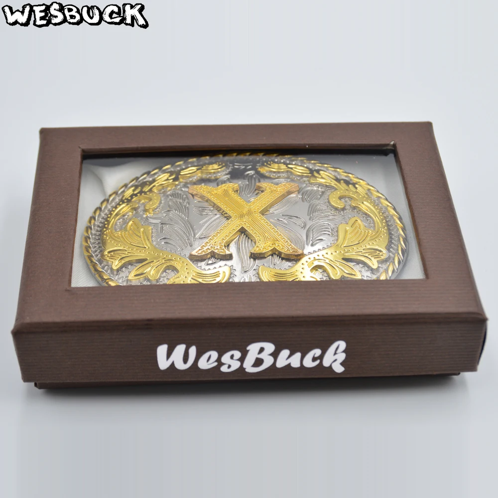 WesBuck новый стиль западные мужские золотые буквы X пряжка ремня с овальным