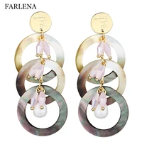 farlena jewelry new fashion round natural shell drop earrings for women korean version long simulated pearl earrings brincos