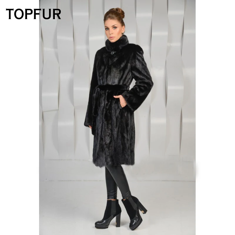 TOPFUR 2019 Новое поступление шуба из натурального меха норки модная длинная высокого