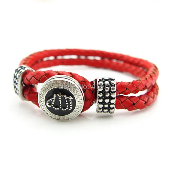 

YH-AB04 Islamic Jewelry Red Leather Bracelet, Rhinestone Allah Muslim Islam Bracelet