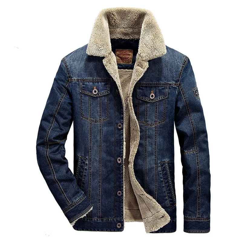 Dark Blue Большие размеры 5XL 6XL LetsKeep, зимняя джинсовая куртка, Мужская Флисовая джинсовая куртка с меховым воротником, мужская верхняя одежда, куртка и пальто в ковбойском стиле, MA528 - Цвет: Dark Blue