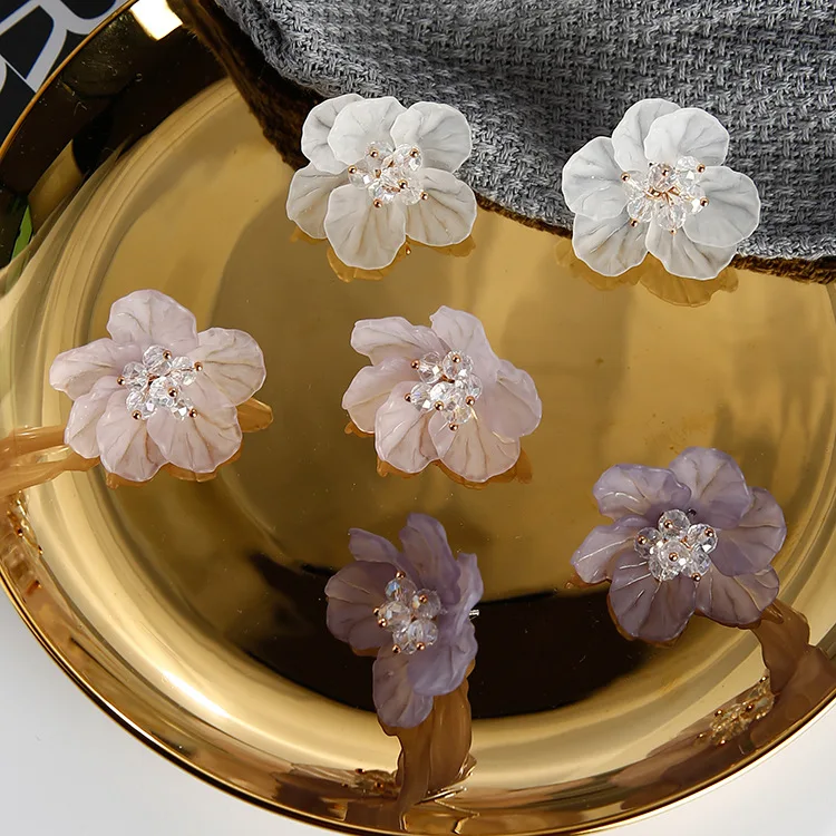 2018 Luxury Exaggerated Sweet Crystal Big Acrylic Shell Flower Stud Earrings for Women Party Fashion Handmade Charm Jewelry | Украшения и