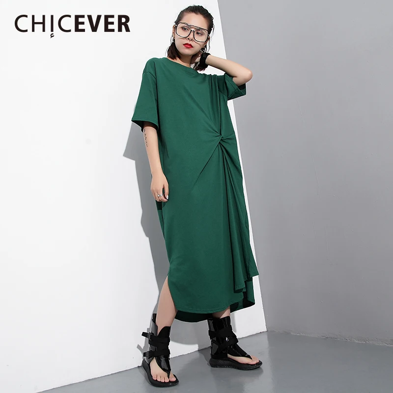 CHICEVER/ летнее платье, Женский трехшовный короткий рукав, свободный, Повседневный, Складывающийся, женские платья, одежда большого размера, модная новинка