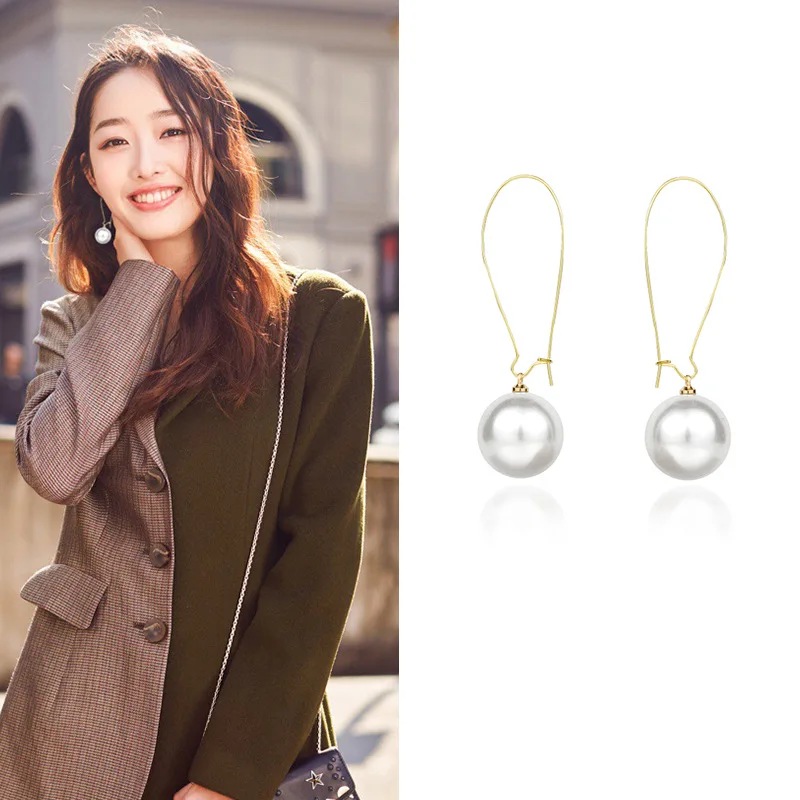 Длинные женские серьги с искусственным жемчугом NAWEILY серые и белые бусины