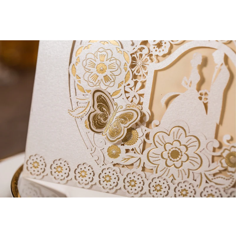 

50Pcs Laser Cut Wedding Invitation Card Bride And Groom Marriage Greeting Card Customized Envelopes Wedding Party Decorations