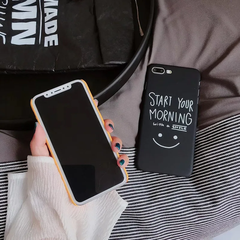 smile face words Hard Phone Case For iPhone 6S 6Plus 7 8 X XR XS MAX women yellowlack simple design Frosted PC telefon Cover |