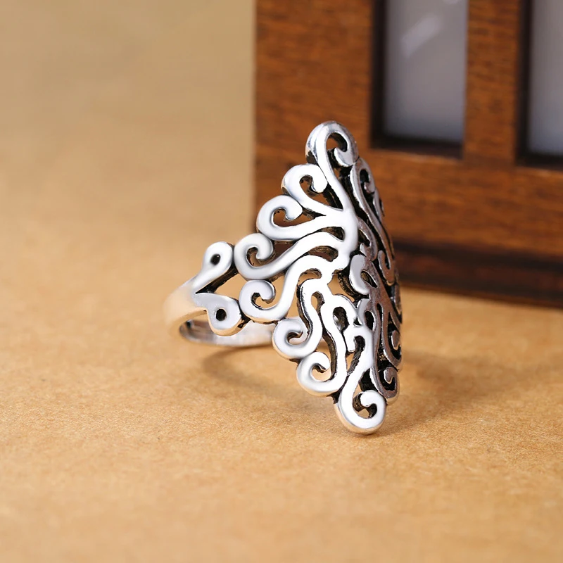 

MEYRROYU 925 Sterling Silver Retro Unique Shape Ring Men and Women Couple Open Ring Jewelry 2021 New Product Wholesale