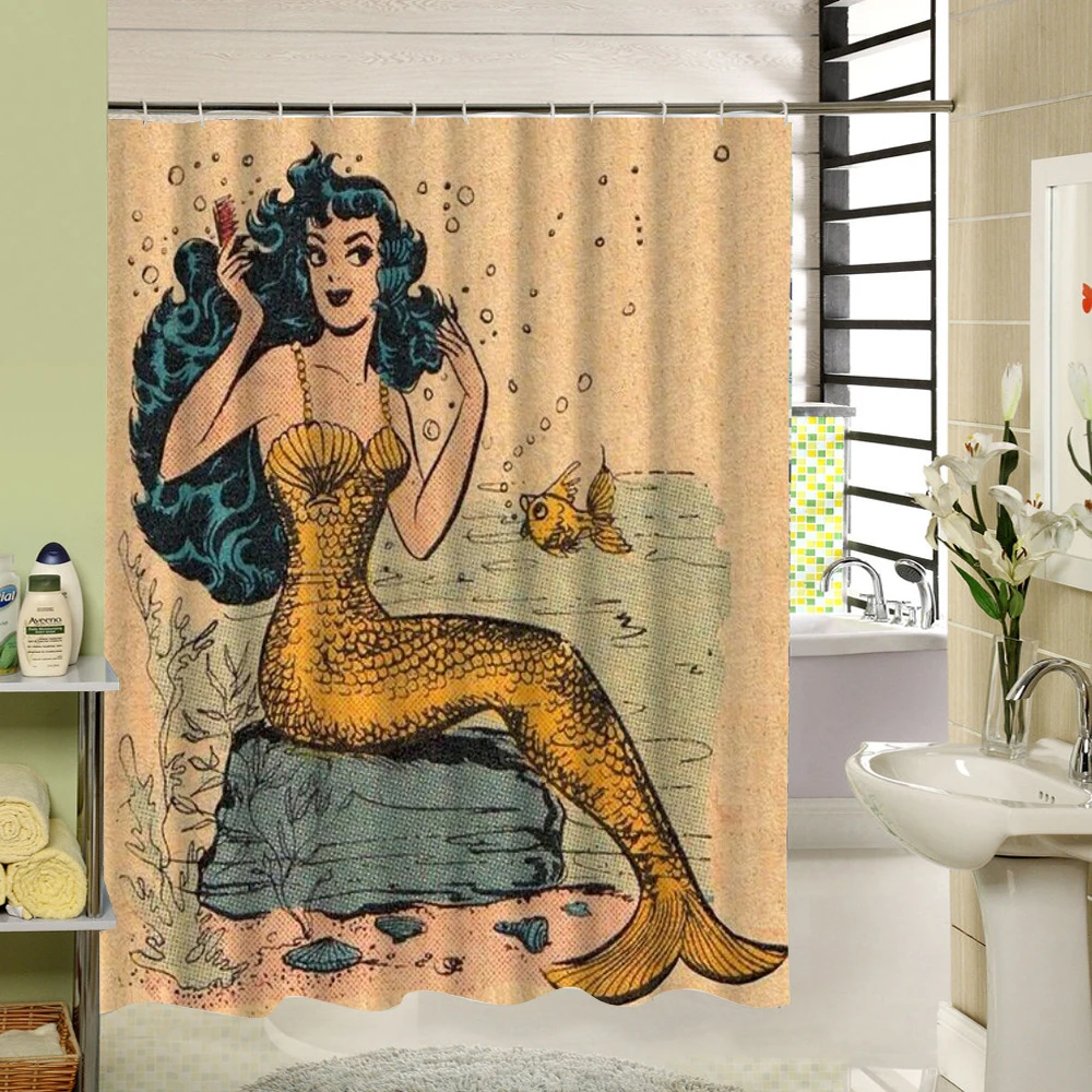 The Beautifu Mermaid With Green Hair Is Enjoying Flower In River Custom Curtain For Bathroom Waterproof Shower | Дом и сад