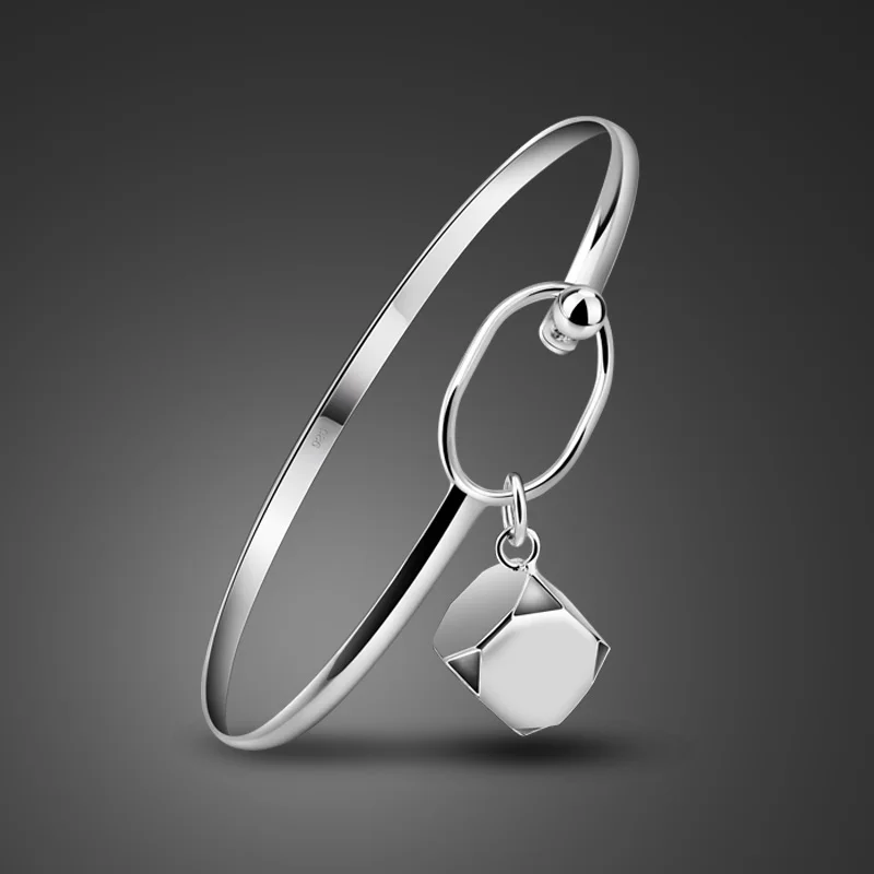

Fashion girl 100% 925 Sterling silver bracelet Contracted solid silver bracelet Lovely bell pendant bracelet woman jewelry