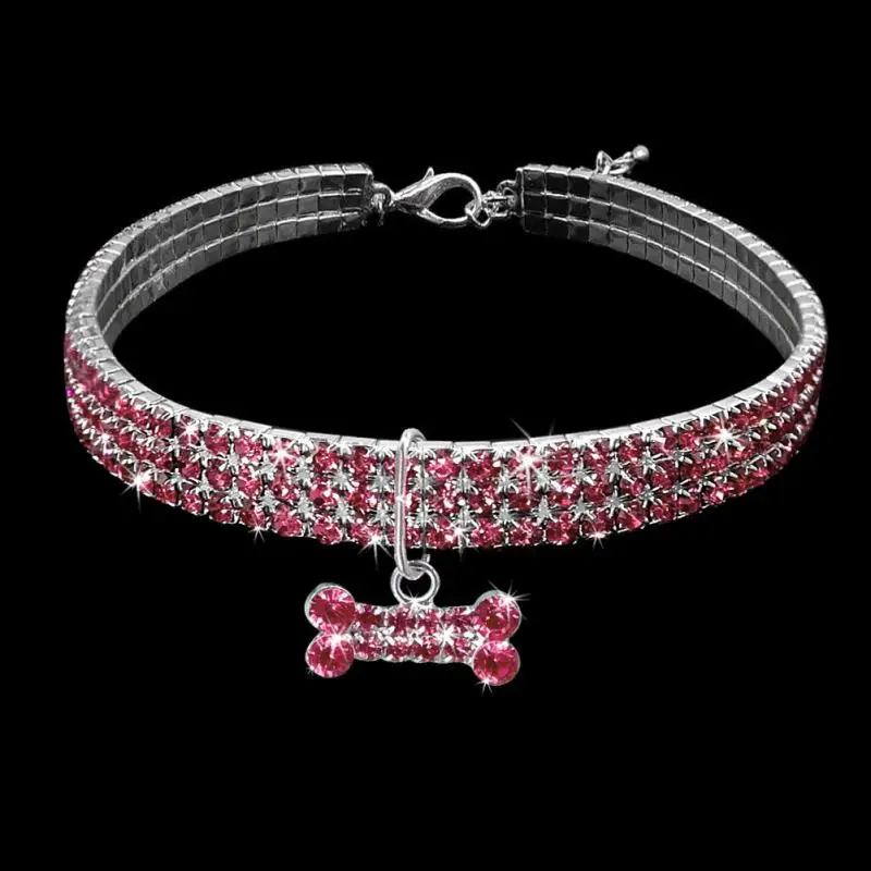 Pink Beautiful Alloy Bling Rhinestone Dog Necklace Collar Pendant for Pet Puppy small dogs party decor - Цвет: Pink