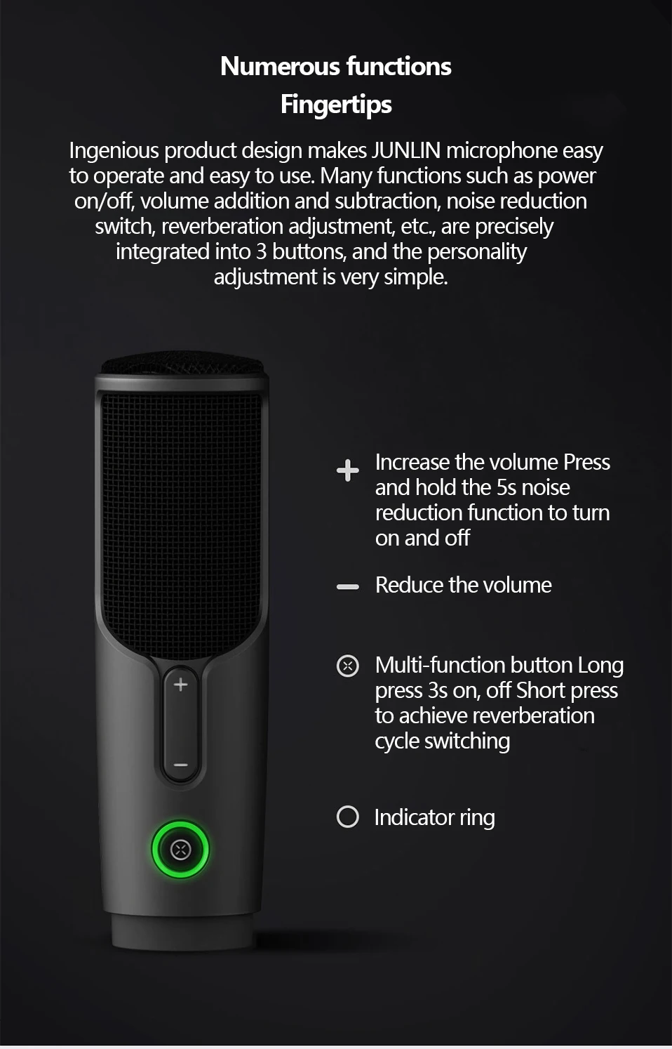 Xiaomi Mijia JUNLIN цифровой HD микрофон портативный микрофон шумоподавление в режиме реального времени возврат ушей для Android IOS