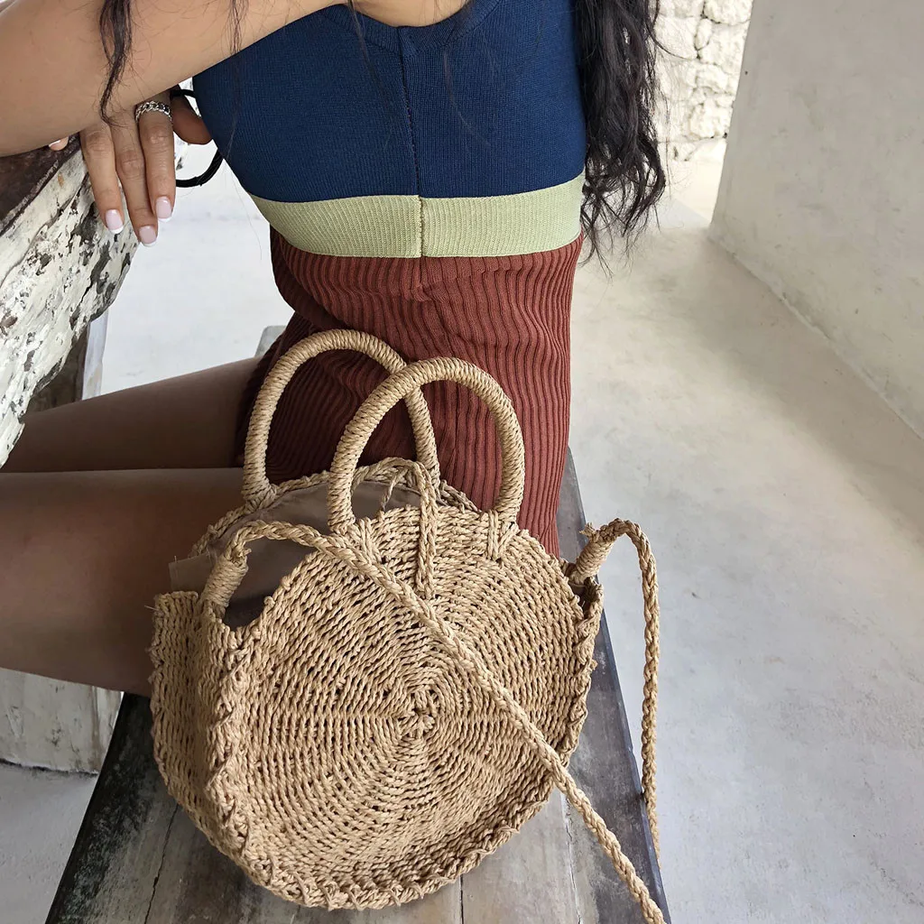 2020 новейшая Популярная женская сумка через плечо в стиле бохо круглая соломенная