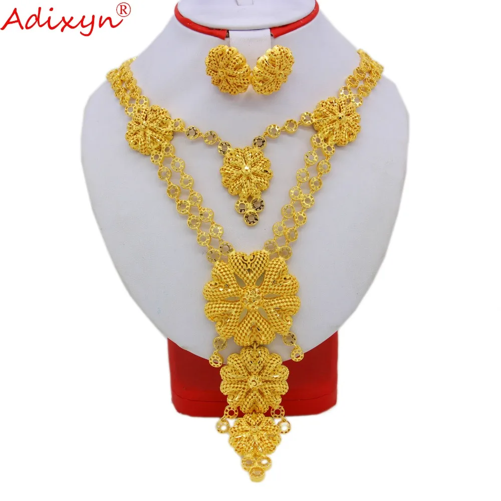Женский комплект ювелирных изделий Adixyn ожерелье/серьги золотого цвета в