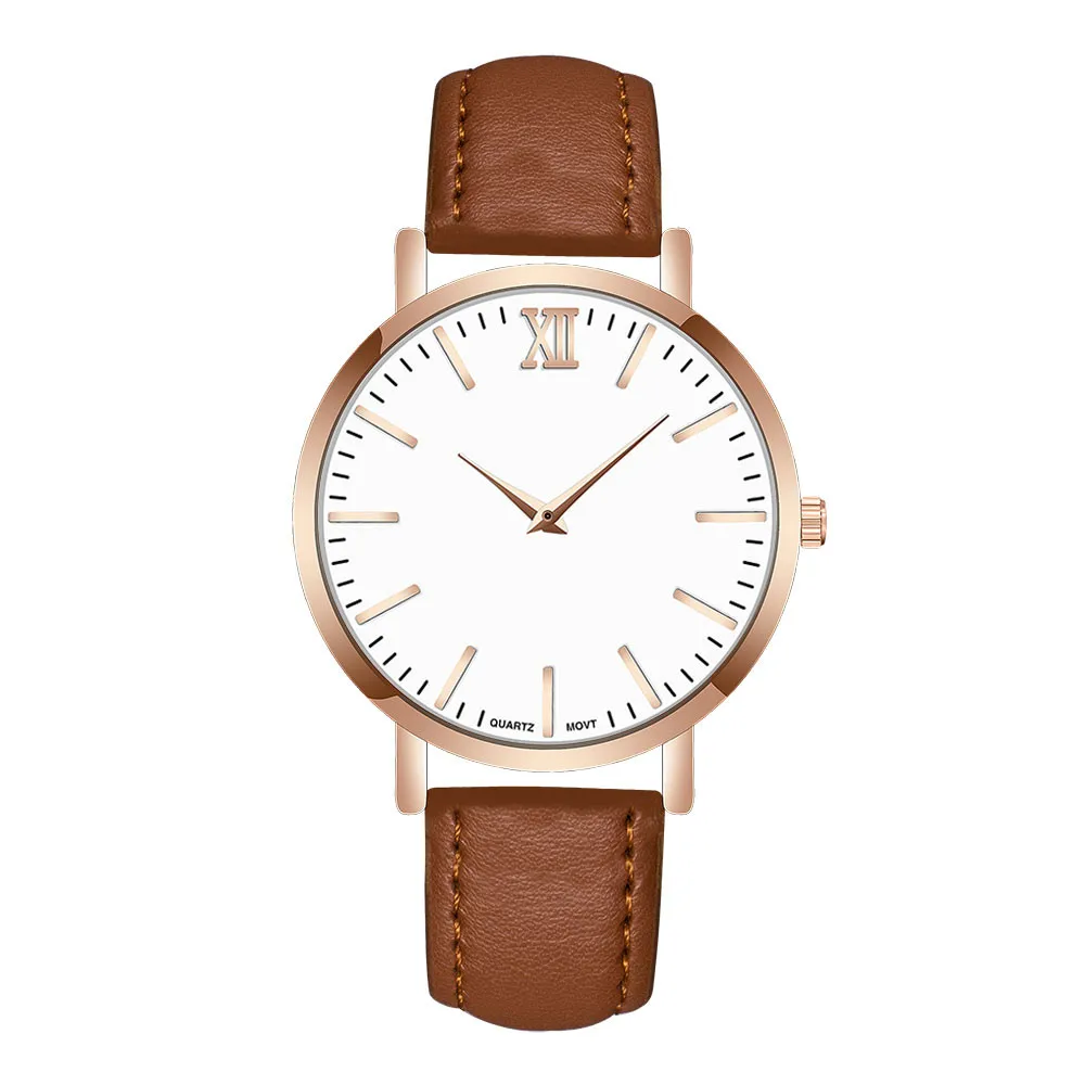 Для мужчин кожаный ремешок аналоговые кварцевые наручные часы круглые ремень
