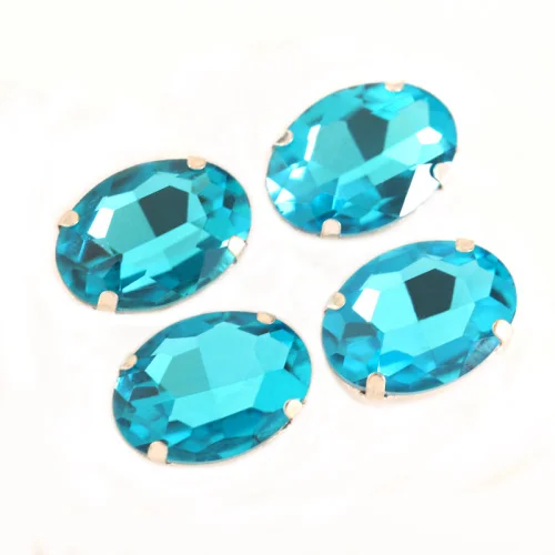 Aquamarine Овальные разноцветные стеклянные стразы кристаллы пришивные стразы с когтями овальные стразы пришивные когти стразы свадебное платье B3176 - Цвет: Aquamarine