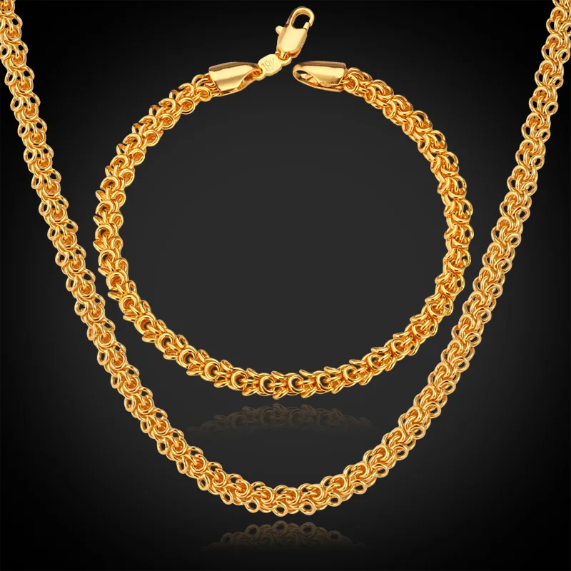 Мужской комплект ювелирных изделий из браслета и ожерелья желтого золотого