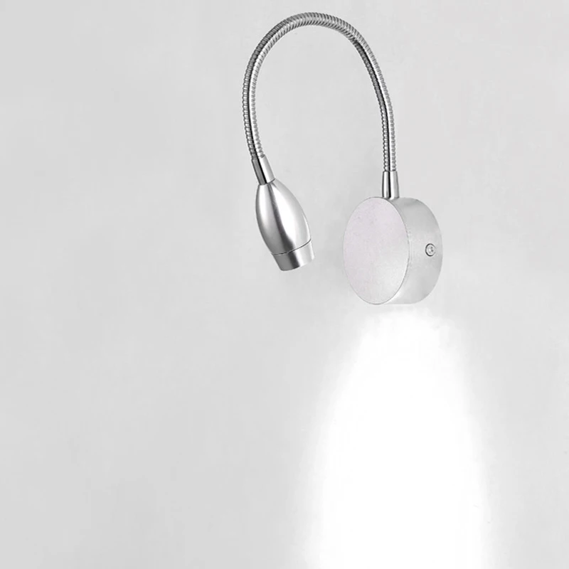 Светодиодный настенный светильник в серебряном корпусе гибкая прикроватная