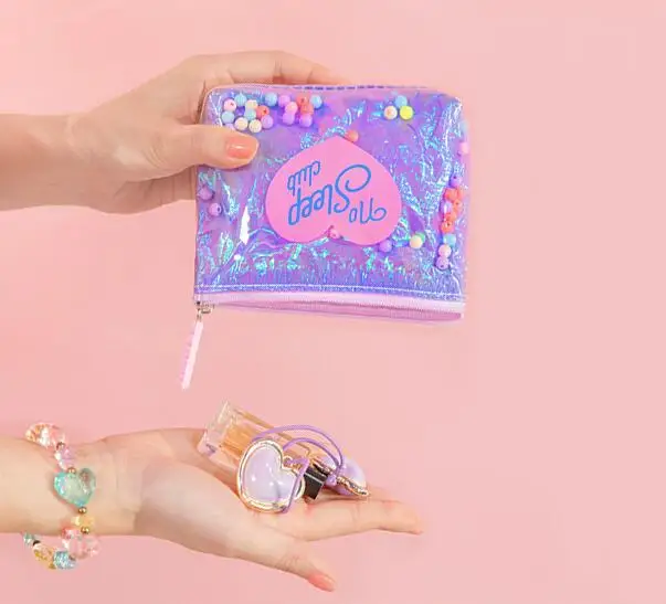 Milkjoy бессонный Кошелек для монет с жемчугом для девочек, кошелек с блестками, сумка для макияжа с сердцем для девушек, кошельки для монет