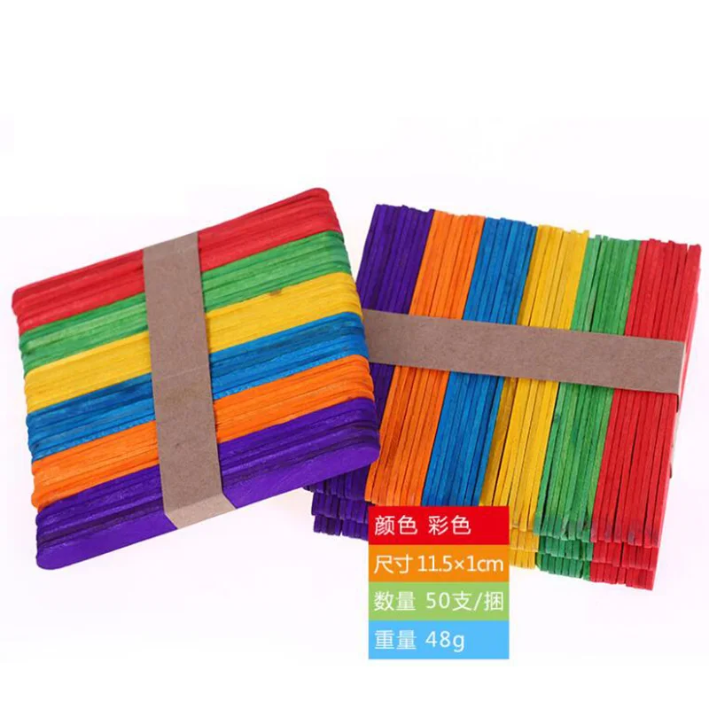 11.5x1cm 50Pcs/Lot DIY kids Handwork Art Crafts Toys Wooden Craft Ice Cream Sticks Pop Popsicle Sticks Natural Wood Cake Tools Ice Mold - Цвет: 11.5x1cm