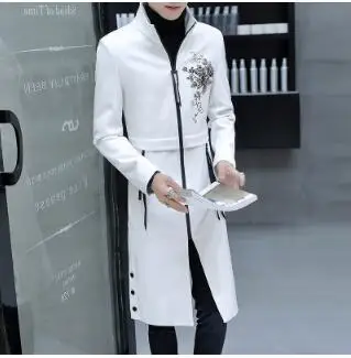 white No cap M~ 3X Новинка мужская одежда осеннее и зимнее Удлиненное пальто Корейская версия тренда личности длинная PU ветровка - Цвет: white No cap