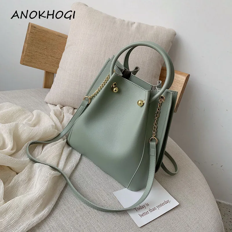 Модные однотонные зеленые женские сумки через плечо на молнии стильная кожаная