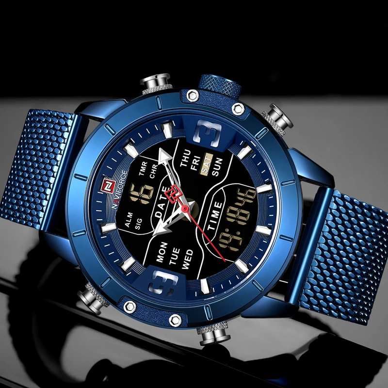 Часы NAVIFORCE мужские спортивные армейские цифровые светодиодные кварцевые из