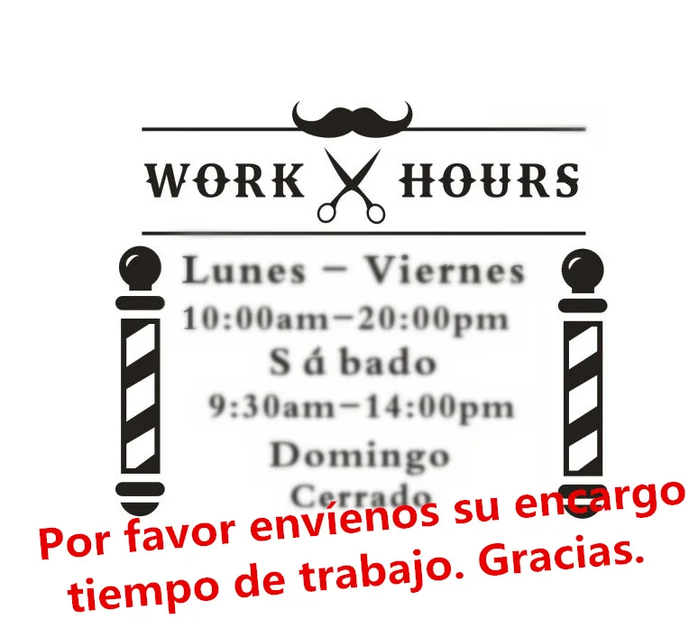 Spanish Custom Working Time Vinyl Wall Sticker Hair Salon Window Poster Removable Styling Decal Work Sign AZ468 | Дом и сад
