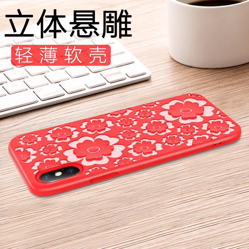 Для iPhone X случае 3D рельеф Скульптура гравировка цветочным рисунком силиконовый