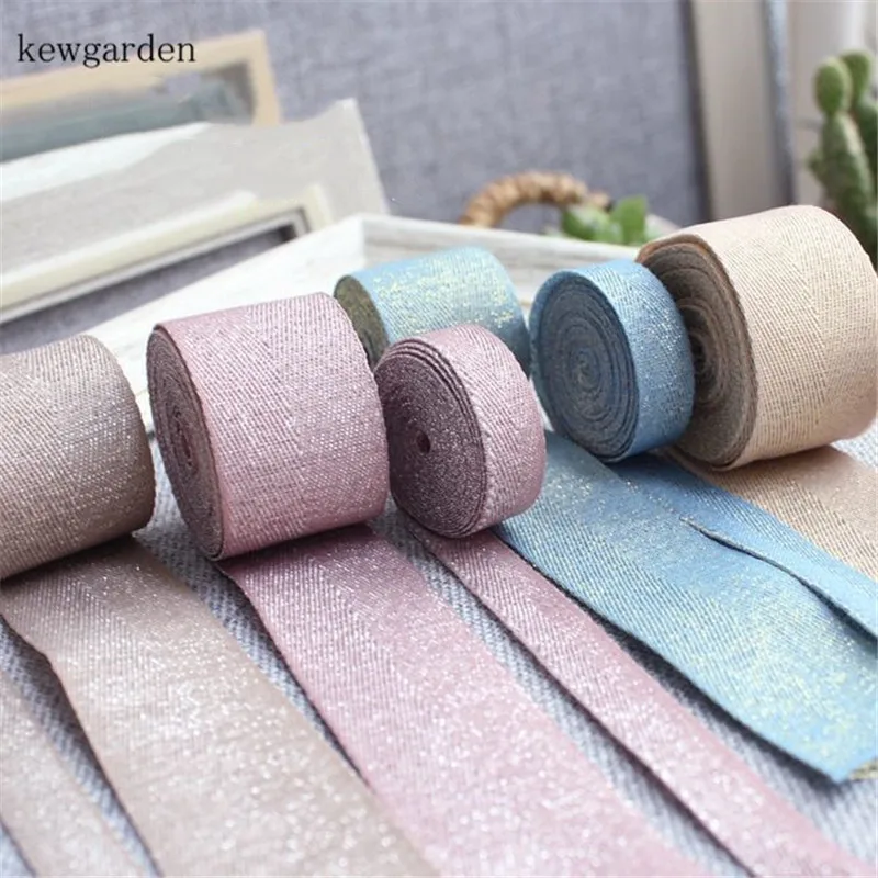 Kewgarden 25 мм 10 1 &quot3/8&quot Золотая проволока матовая текстура атласные ленты вручную
