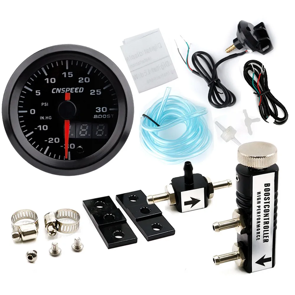black Controller " 52 мм 7 цветов светодиодный автомобильный турбо Boost Gauge PSI метр аналоговый цифровой DuaDisplay автомобильный измеритель с датчиком и регулируемым контроллером - Цвет: black Controller