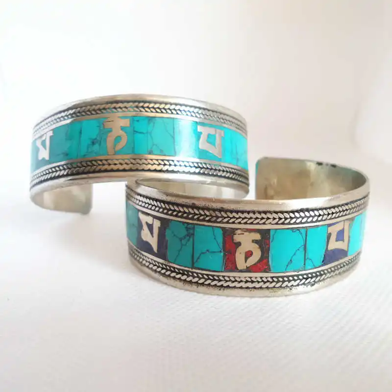 Мантра мантра Тибетская с шестью словами|open cuff|tibetan silverstone cuff |