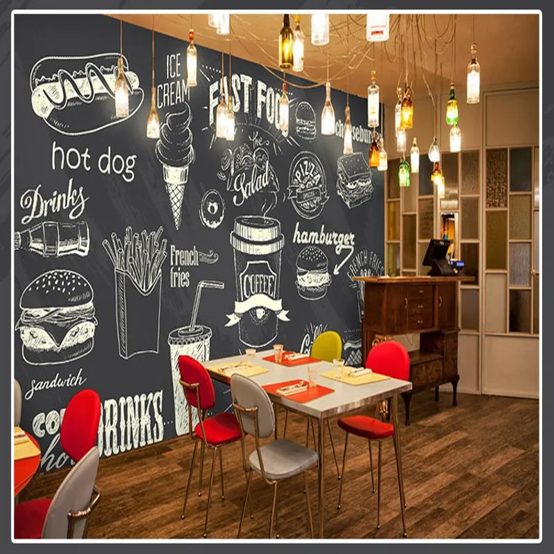 Фото обои ручная роспись Мел жареная курица бургер стена Западная фаст фуд