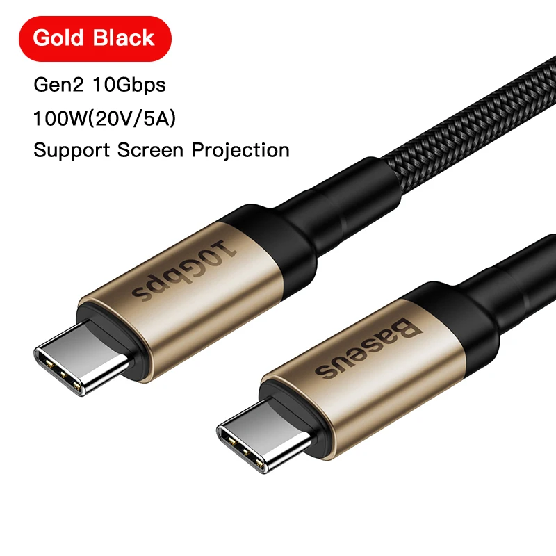 Gold Gen 2 100W Baseus USB 3,1 type C-USB C кабель для MacBook Pro 100 Вт PD Quick Charge 4,0 3,0 USBC зарядное устройство для samsung S10 S9 huawei P30 P20 - Цвет: Gold Gen 2 100W