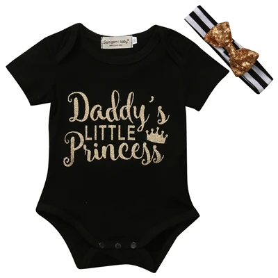 Little princess Для новорожденных; Комбинезоны для маленьких девочек легкий костюм с шортами из хлопка с принтом «Daddy's Little комплект принцессы с сердечком, комбинация из майки и шортиков+ повязка на голову, Новые комбинезон женский пляжный костюм - Цвет: Little princess