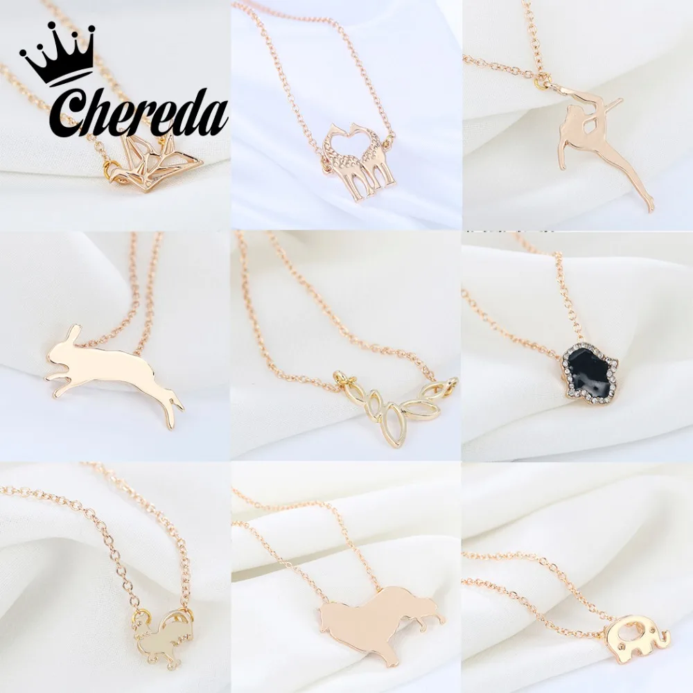 

Chereda Cute Animal Pendant Necklace for Women Silver Chain Chokers Collars Cute Rabbit Long Necklace Femme Gift