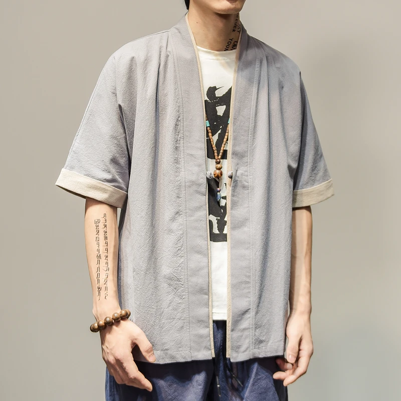 Мужской Свободный кардиган, японское кимоно, Полосатое пальто, уличный стиль, хип-хоп стиль, повседневная верхняя одежда, мужское кимоно, японский стиль Харадзюку - Цвет: color2
