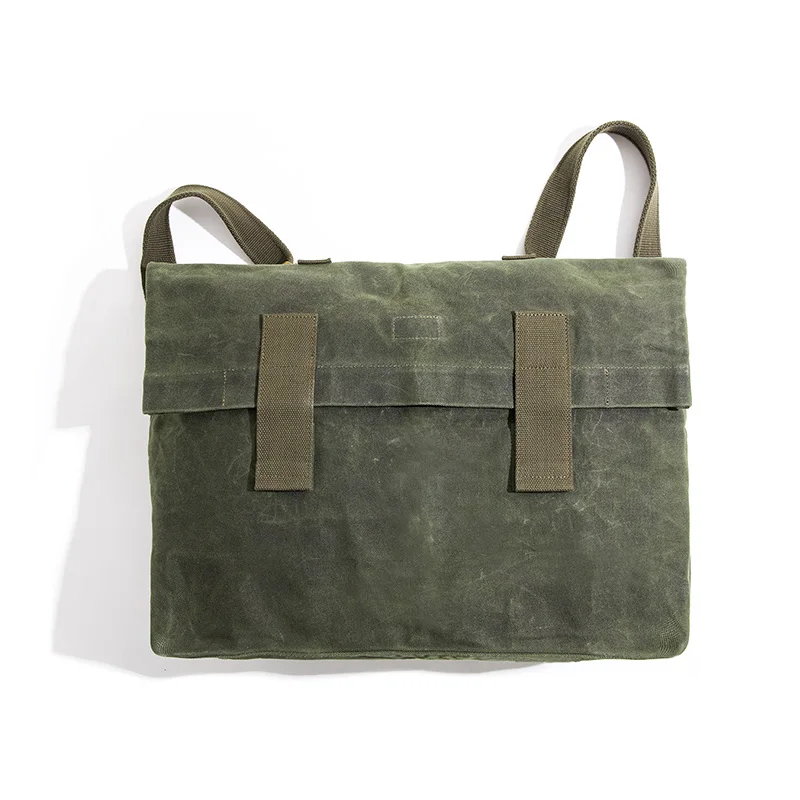 Army green Maden Men’s Waxed Canvas Messenger Bag Crossbody Shoulder Bag Water Resistant Grey Green - Color: Army green