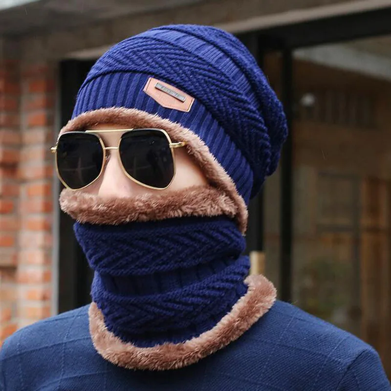 Зимняя шапка грелка для шеи вязанная искусственная шерстяная подкладка Толстая