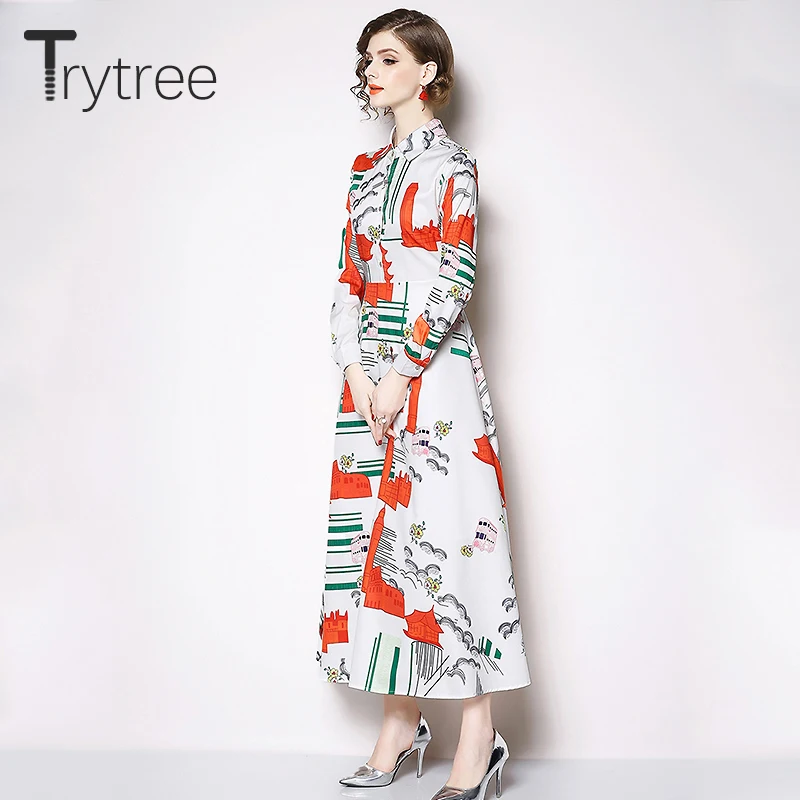 Trytree весеннее платье Элегантное ТРАПЕЦИЕВИДНОЕ женское рубашка с отложным