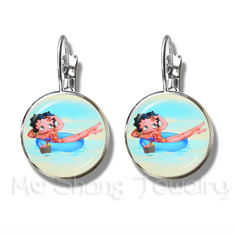 Романтический Betty Boop 16 мм стеклянный купол серьги гвоздики для женщин ювелирные