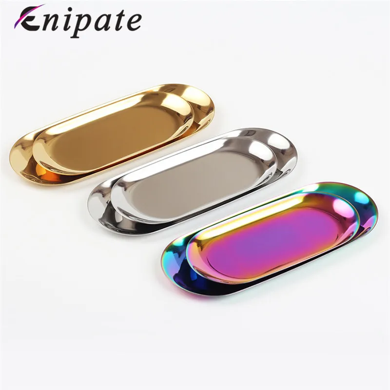 Роскошный металлический поднос Enipate золотой серебряный многоцветный овальный в