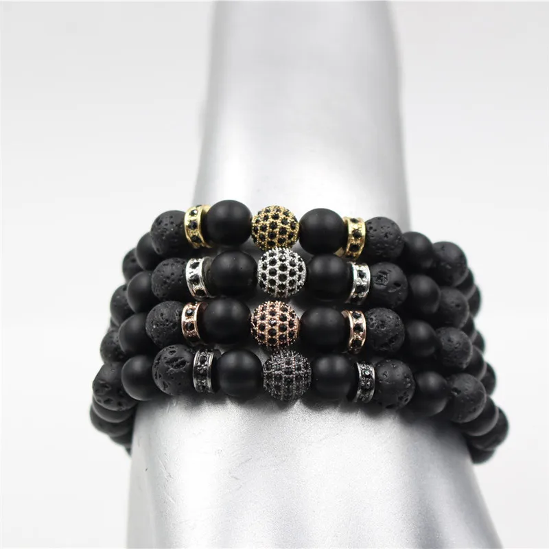 NADEEM Модный черный CZ медный шар мужской браслет натуральный матовый & бусина из