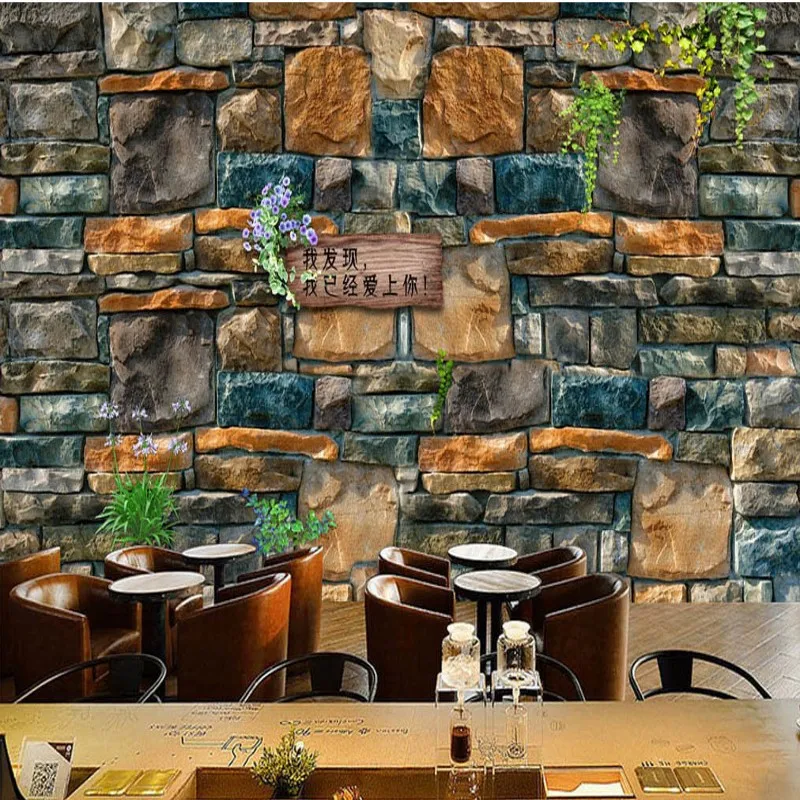 Обои 3d Европейская американская мода каменная стена послеобеденный чай Кофейня