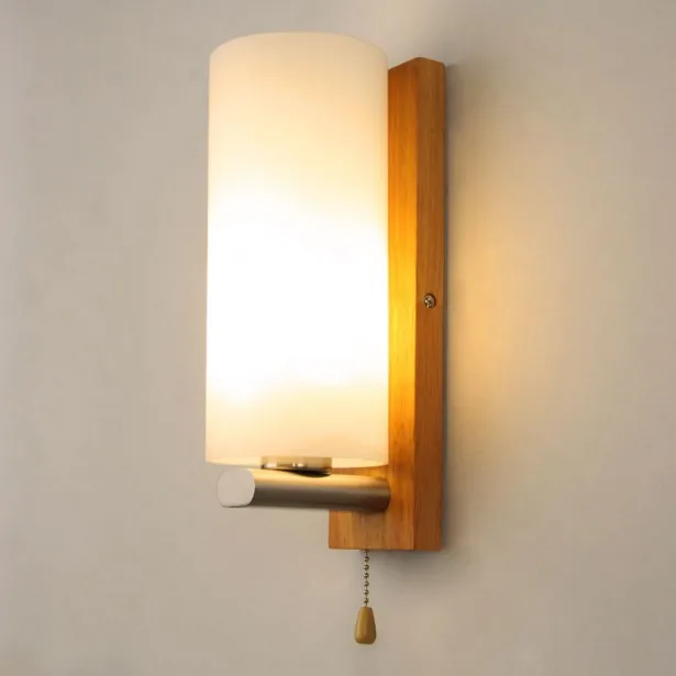 

Nordic wood wall lamp living room hallway bedroom den creative led Chinese small bedside lamp wall lamp with switch